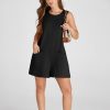 Women's Casual Rompers Stretchy Onesie Summer Sleeveless Shorts Jumpsuits with Pockets