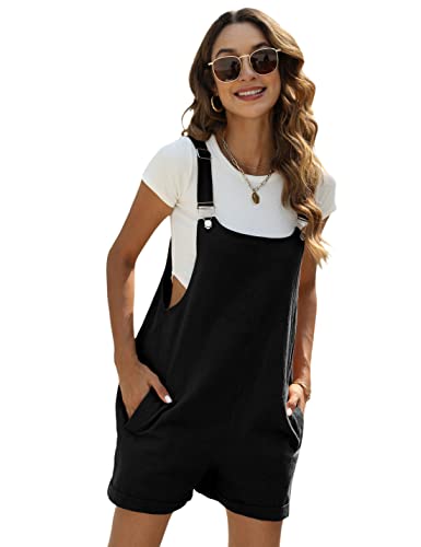 Women's Cotton Linen Short Overalls Casual Summer Bib Shortalls with Pockets