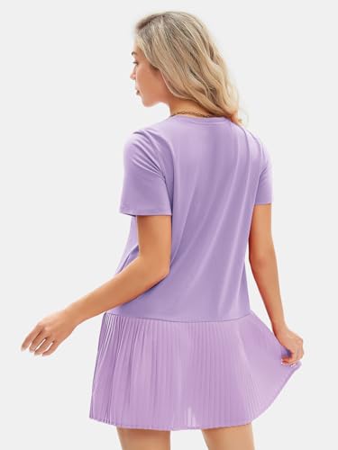 Womens Summer Casual Short Sleeve Dress Crewneck Tshirt Dresses Pleated Aline Mini Dress 2025 Vacation Beach Sundress