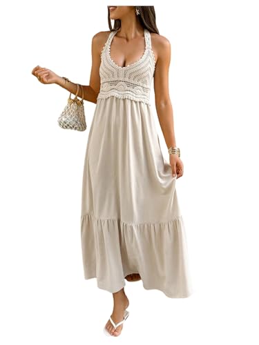 Women's Boho Sleeveless Maxi Dress Ruffled Beach Sundress Casual Flowy Summer Dresses