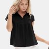 Women's 2025 Summer Cap Sleeve Tops Loose Button Down Dress Shirt Casual V Neck Pleated Textured Work Blouse