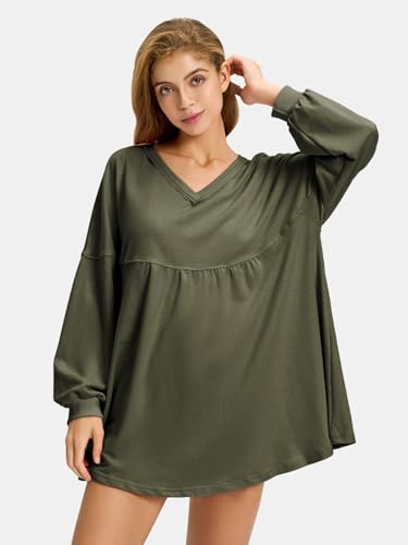 Womens Fall Long Sleeve Shirts V Neck Casual Maternity Tops Loose Babydoll Pullover Dressy Tunic Blouse Outfits 2025