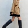 Women's Wool Blend Pea Coat Notch Lapel Double Breasted Winter Loose Short Button Belt Outerwear Jacket