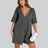 Rompers for Women Casual Short Sleeve Oversized Athletic Workout Reversible Hot Shot Tee Romper Deep Pockets