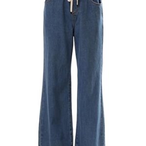 Women Wide Leg Jeans Casual Loose Fit High Elastic Waist Denim Pants with Pockets