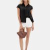 Women's 2025 Summer Cap Sleeve Tops Loose Button Down Dress Shirt Casual V Neck Pleated Textured Work Blouse