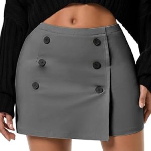 Womens Button Bodycon Mini Skirt Sexy Night Club High Waist Elastic Y2K Trendy Short Plaid Skirts