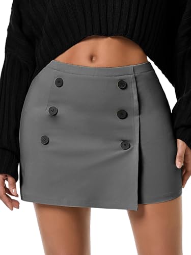 Womens Button Bodycon Mini Skirt Sexy Night Club High Waist Elastic Y2K Trendy Short Plaid Skirts