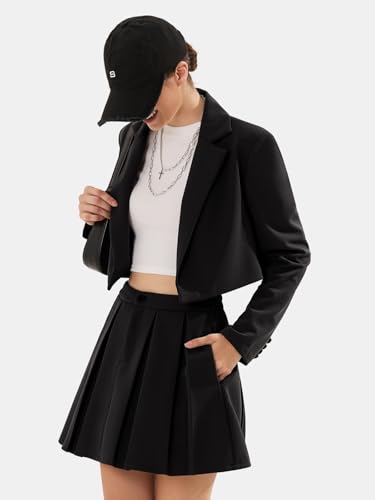 Women's Business Casual Blazer Suit Sets and Pleated Mini Skirt 2 Piece Outfits Trendy Long Sleeve Y2K Clothes 2025
