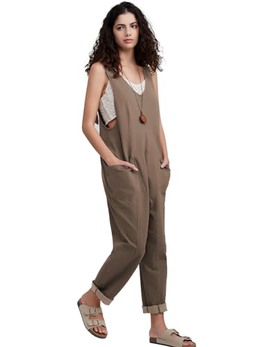 Womens High Roller Denim Bib Jumpsuits Casual Loose Sleeveless Baggy Overalls Jeans Pants Jumpers with Pockets