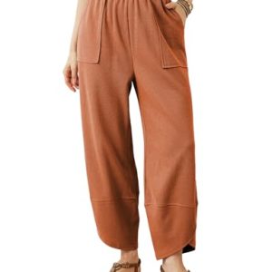 Womens Baggy Wide Leg Pants Casual Elastic Waisted Palazzo Harem Pants with Pockets