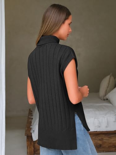 Women's Turtleneck Sleeveless Sweater Vest Casual Short Cap Sleeve Knit Pullover Tank Tops 2025 Fashion Fall Clothes