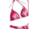 Women's 3 Piece Triangle Thong Swimsuit Tie Dye Bikini Set with Thigh Slit Cover Up Dress