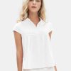 Women's 2025 Summer Cap Sleeve Tops Loose Button Down Dress Shirt Casual V Neck Pleated Textured Work Blouse