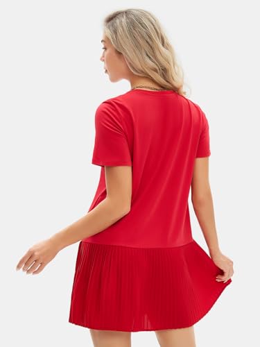 Womens Summer Casual Short Sleeve Dress Crewneck Tshirt Dresses Pleated Aline Mini Dress 2025 Vacation Beach Sundress