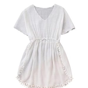Girl's Swimsuit Coverups Chiffon Short Sleeve Beach Dress Bathing Suit Cover Up