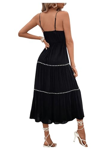 Women's Flowy Maxi Dress Tiered Ruffle Hem Spaghetti Strap Swing Long Cami Dress