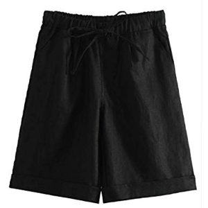 Womens Casual Loose Elastic Drawstring Summer Beach Bermuda Pocketed Shorts