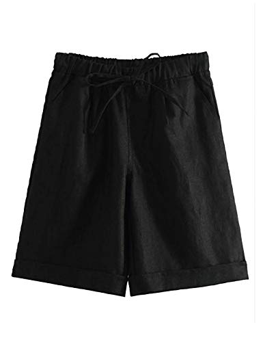 Womens Casual Loose Elastic Drawstring Summer Beach Bermuda Pocketed Shorts