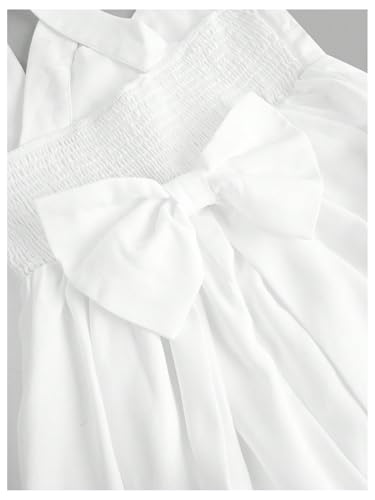 Girl's Criss Cross Bow Dress Smocked A Line Fit and Flare Midi Party Dresses