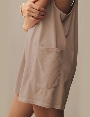 Casual Sleeveless Rompers for Women Summer Beach Vacation Stretchy Cotton Racerback Overall Shorts with Pockets
