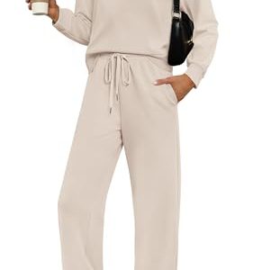 Two Piece Sets for Women Fall Outfits Lounge Sets Mock Neck Tops Wide Leg Pants Vacation Travel Airport Outfits