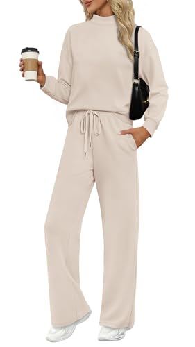 Two Piece Sets for Women Fall Outfits Lounge Sets Mock Neck Tops Wide Leg Pants Vacation Travel Airport Outfits