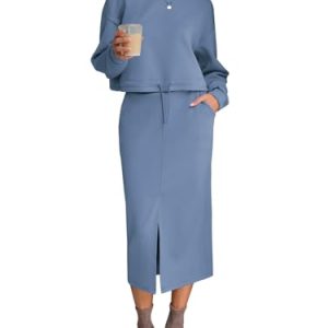Womens 2 Piece Skirts Set Fall Fashion 2025 Drawstring Sweatshirts Midi Dress Lounge Travel Outfits Winter Clothing