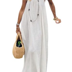 Women's Open Back Spaghetti Strap Beach Maxi Dress Loose Flowy Vacation Sundress