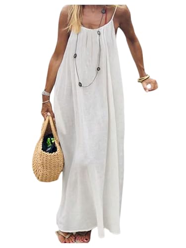 Women's Open Back Spaghetti Strap Beach Maxi Dress Loose Flowy Vacation Sundress
