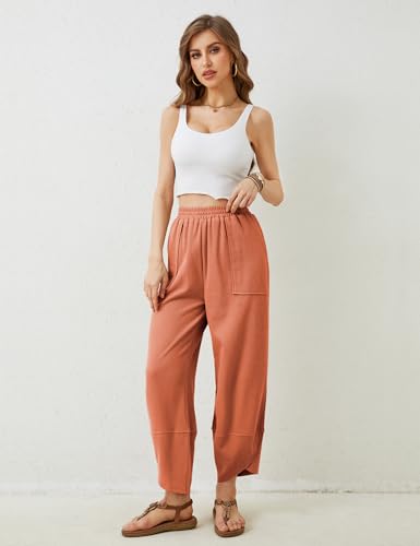 Womens Baggy Wide Leg Pants Casual Elastic Waisted Palazzo Harem Pants with Pockets