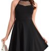 Girl's Halter Neck Sleeveless Mesh A Line Flared Flowy Elegant Short Party Dress