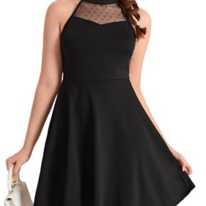 Girl's Halter Neck Sleeveless Mesh A Line Flared Flowy Elegant Short Party Dress