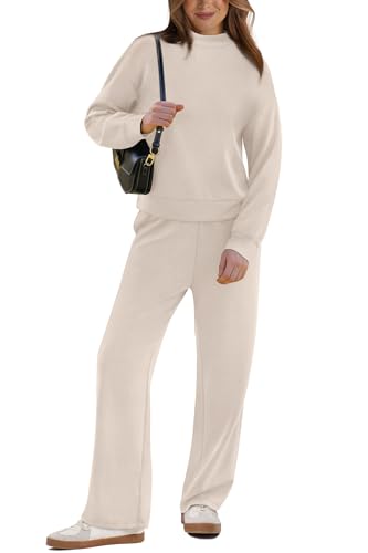 Two Piece Sets for Women Fall Outfits Lounge Sets Mock Neck Tops Wide Leg Pants Vacation Travel Airport Outfits
