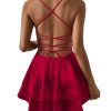 Women's Open Back Layered Flowy Criss Cross Strappy Backless Sexy Party Mini Dress