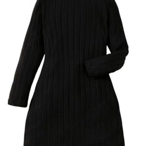 Girl's Casual Sweater Dress Mock Neck Long Sleeve Knitted Midi Dress