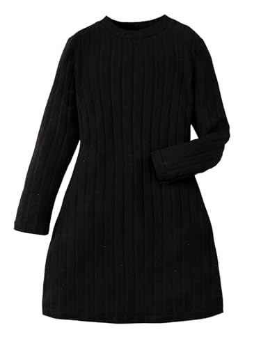 Girl's Casual Sweater Dress Mock Neck Long Sleeve Knitted Midi Dress