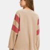 Women's Oversized V Neck Henley Shirt Patchwork 2024 Color Block Sweatshirt Long Sleeve Button Pullover Tunic Tops