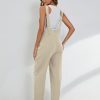 Womens Overalls Linen Cotton Jumpsuits Loose Casual Jumpers with Pockets