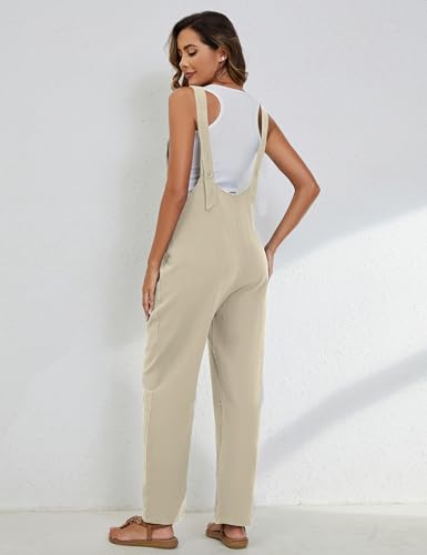 Womens Overalls Linen Cotton Jumpsuits Loose Casual Jumpers with Pockets