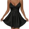 Women's V Neck Spaghetti Strap Tiered Fit and Flare A Line Mini Cami Dress