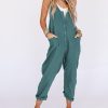 Womens Overalls Linen Cotton Jumpsuits Loose Casual Jumpers with Pockets