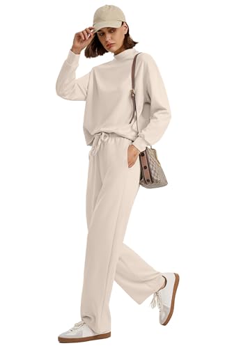 Two Piece Sets for Women Fall Outfits Lounge Sets Mock Neck Tops Wide Leg Pants Vacation Travel Airport Outfits