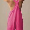 Casual Sleeveless Rompers for Women Summer Beach Vacation Stretchy Cotton Racerback Overall Shorts with Pockets