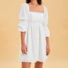 Womens 2025 Square Neck Dress Long Puff Sleeve A-Line Casual Short Mini Dresses
