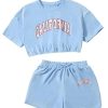 Girl's Short Sleeve Letter Graphic 2Pcs Crop Top and Track Shorts Set