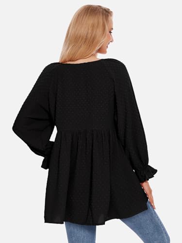EXLURA Womens Fall Long Sleeve Loose Blouses Swiss Dot Babydoll Shirts Dressy Casual Peplum Tunic Tops Trendy Outfits 2025