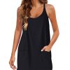 Women's Summer Sleeveless Mini Dress V Neck Spaghetti Straps Athletic Built-in Shorts Sundress