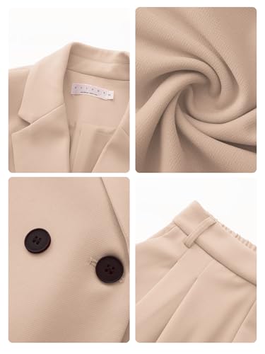 Women's Business Blazer and High Elastic Waist Pant Suit Set Loose Fit Casual Fall Winter 2 Piece Suits for Work