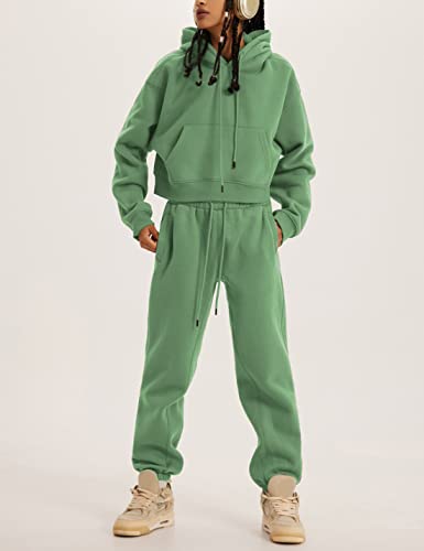 31me26xoZ1L.jpg Women's Fleece 2 Piece Outfits Sweatsuits Pullover Hoodie Sweatshirt Jogger Pants Tracksuits Set